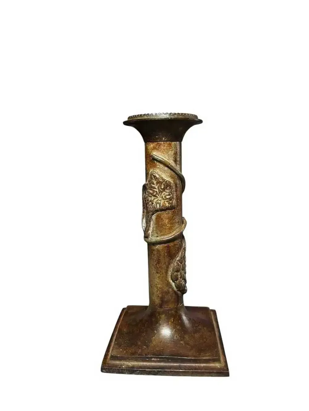 Vintage Aged Bronze Cast Metal Grapevine Candlestick Holder